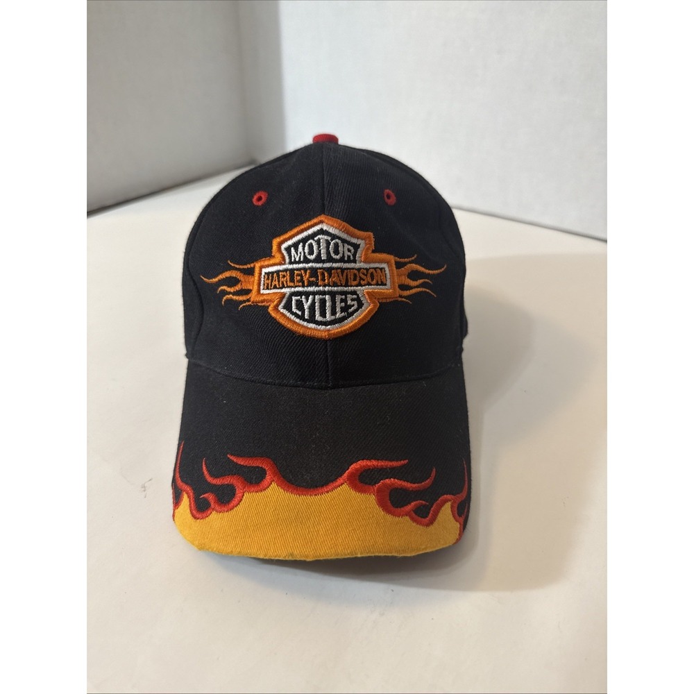 Harley Davidson Strap‎ Back Hate, Embroidered Flames, Flame Logo, Wool Blend,